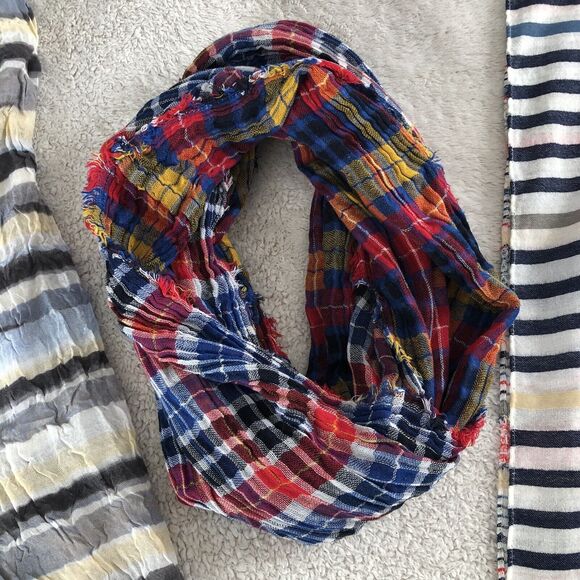Scarf Lot 3 Womens Scarves Infinity Reversible Plaid Rectangular Stripes Preppy - Picture 3 of 4